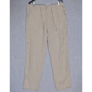 Toscano Pants Mens XL Beige 100% Linen Straight Chino Summer‎ Comfort Drawstring